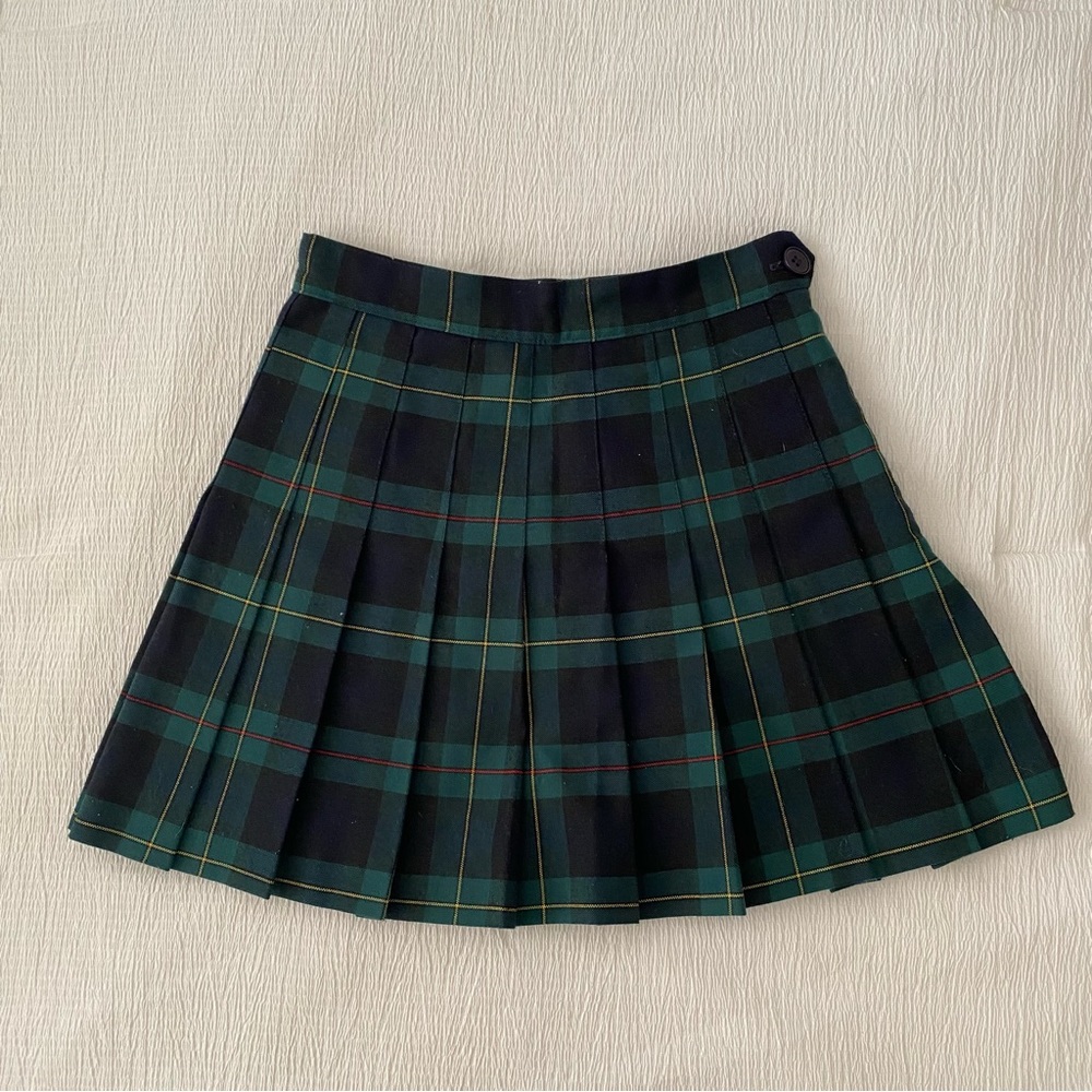 American Apparel tennis skirt in green plaid tartan XS